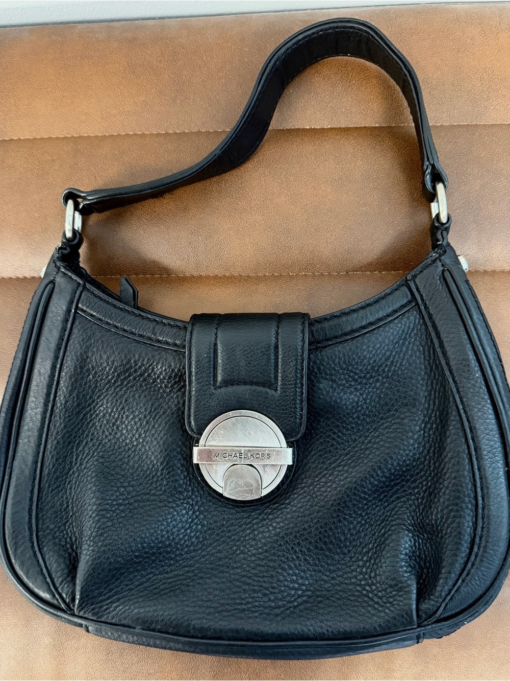 Michael Kors Black Leather Westbury Shoulder Bag w/ Signature Lock